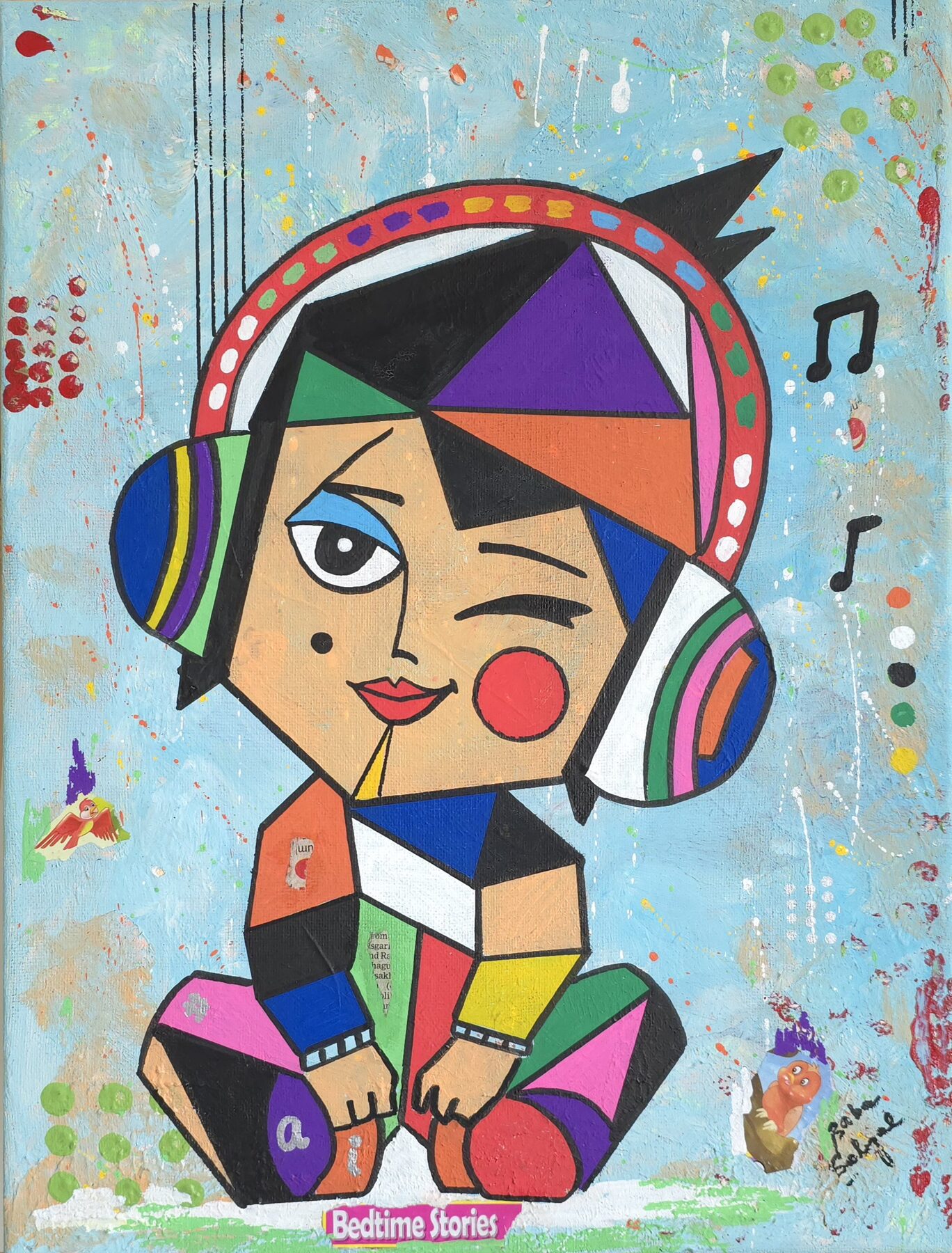 Acrylic & Mixed Media on Canvas painting titled 'AI Baby', 12 × 16 in, by Baba Sehgal
