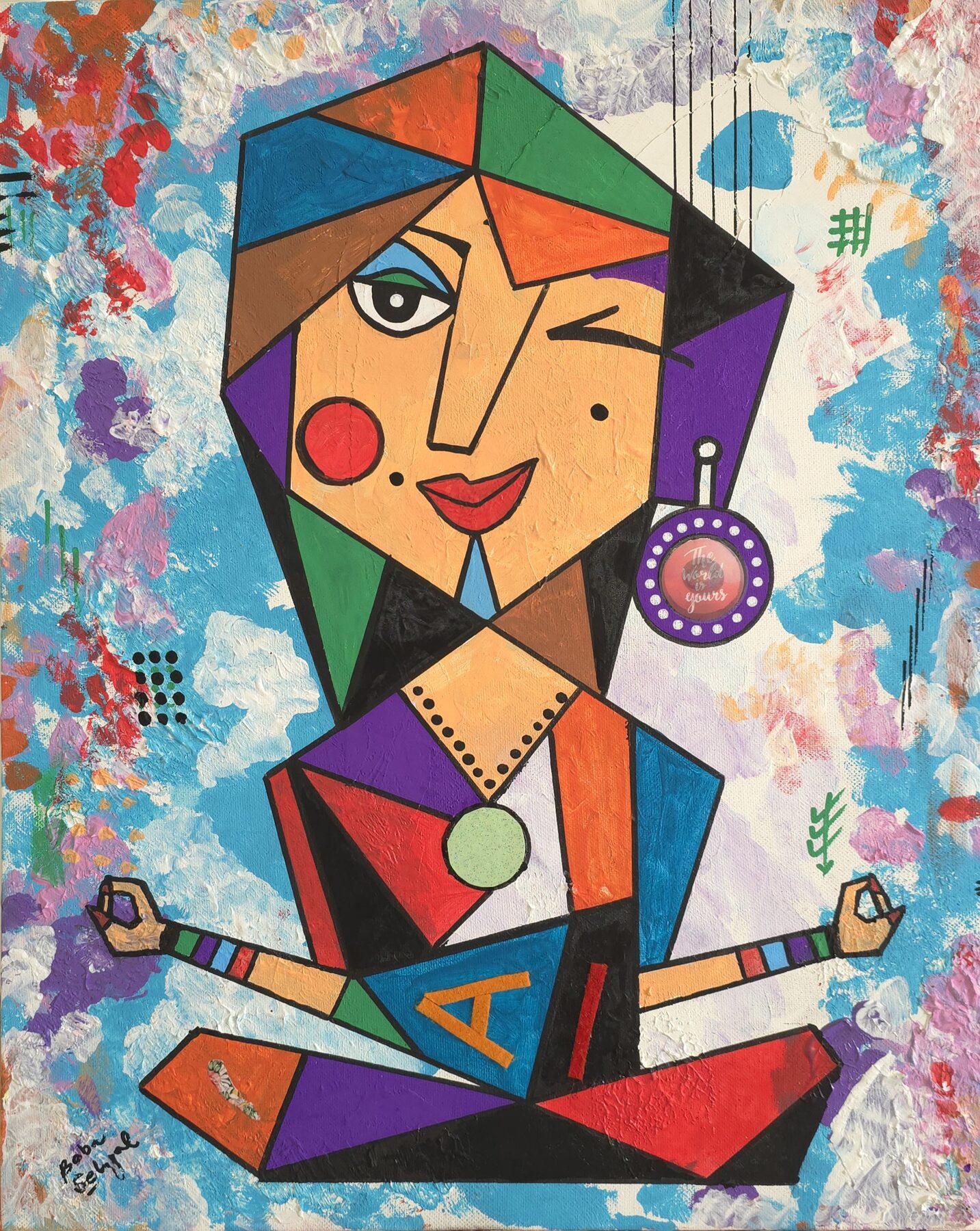 Acrylic & Mixed Media on Canvas painting titled 'AI Meditation', 16 × 20 in, by Baba Sehgal