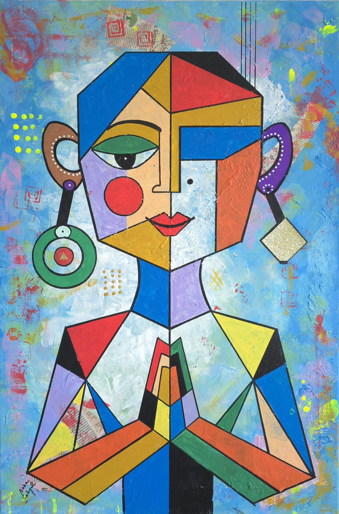 Acrylic & Mixed Media on Canvas painting titled 'AI Namaste', 24 × 36 in, by Baba Sehgal
