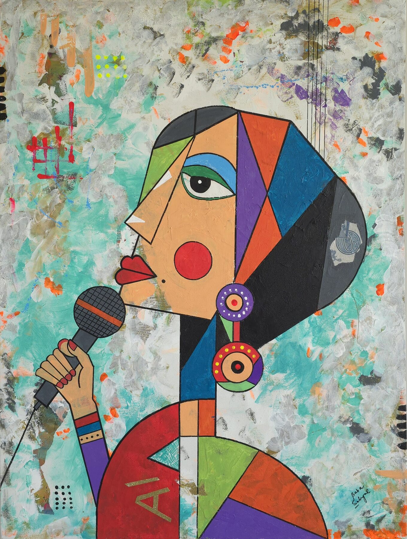 Acrylic & Mixed Media on Canvas painting titled 'AI Singing', 30 × 40 in, by Baba Sehgal