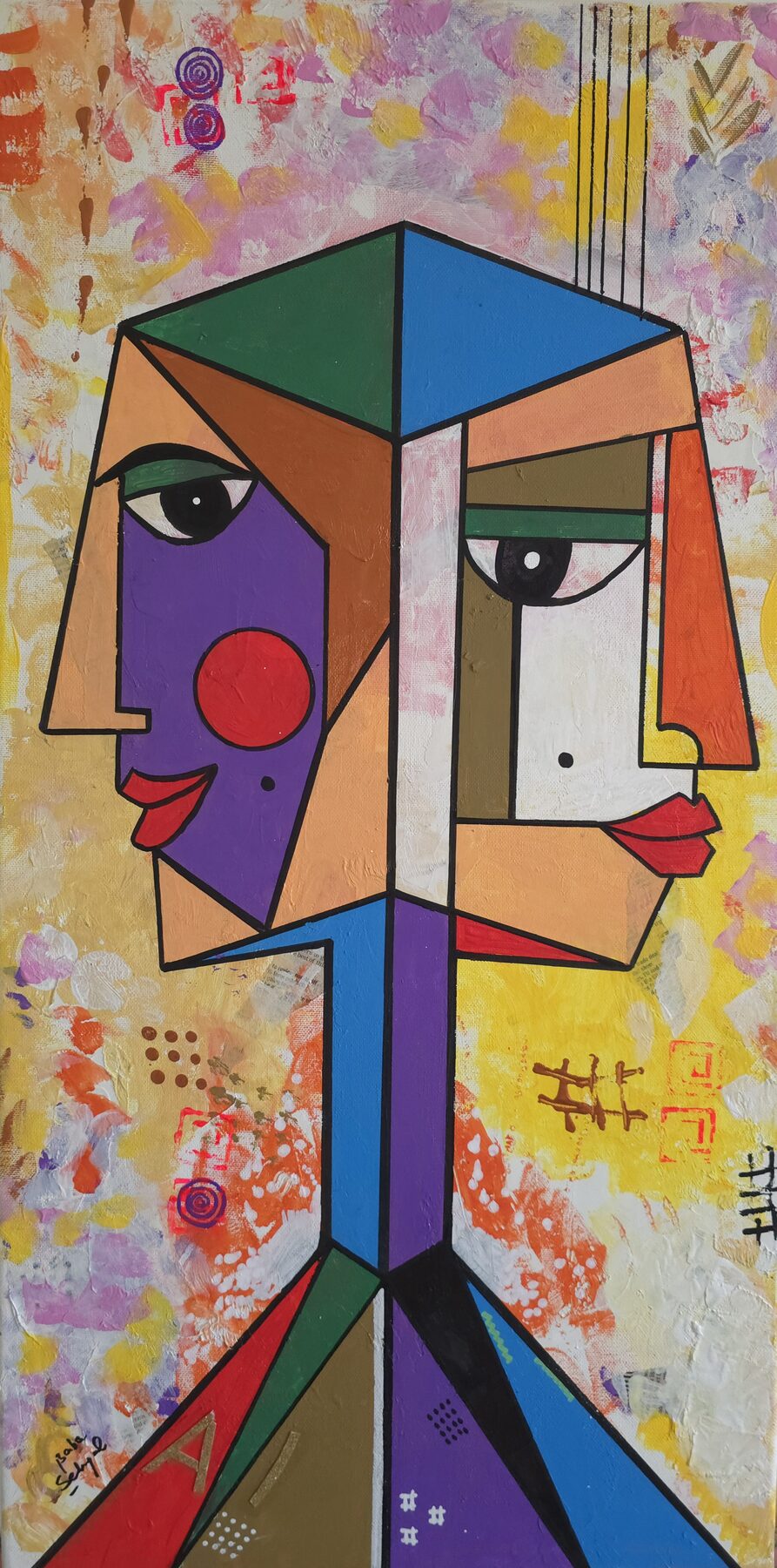 Acrylic & Mixed Media on Canvas painting titled 'AI Twins', 15 × 30 in, by Baba Sehgal