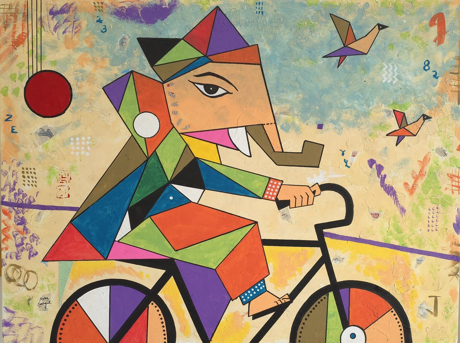 Acrylic & Mixed Media on Canvas painting titled 'The Auspicious Ride', 40 × 30 in, by Baba Sehgal
