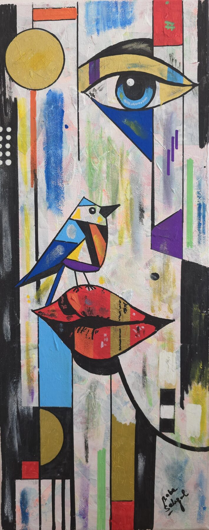 Acrylic & Mixed Media on Canvas painting titled 'Between the Lines', 8 × 20 in, by Baba Sehgal