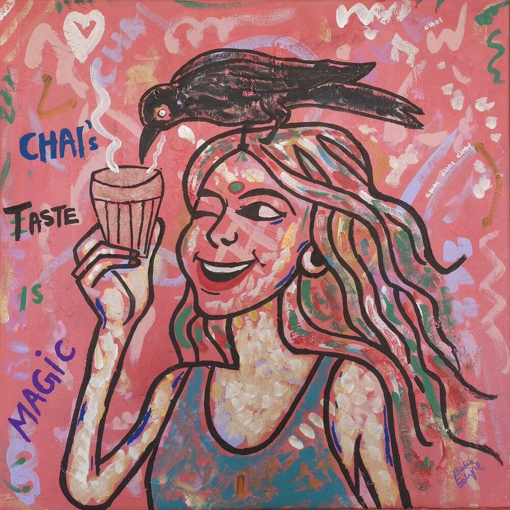 Acrylic on Canvas painting titled 'Chai's Taste Is Magic', 24 × 24 in, by Baba Sehgal