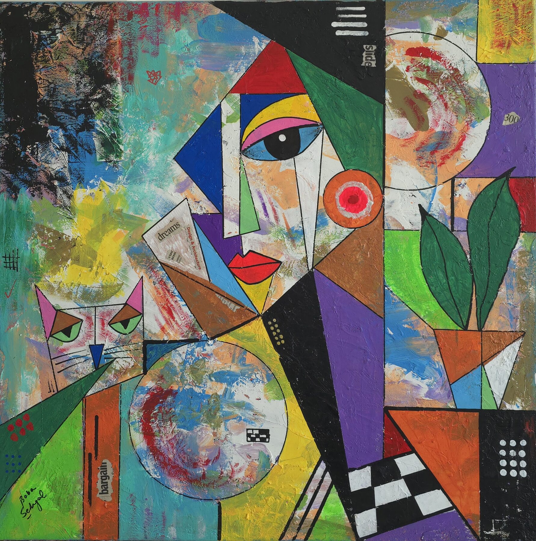 Acrylic & Mixed Media on Canvas painting titled 'Design & Architecture', 24 × 24 in, by Baba Sehgal