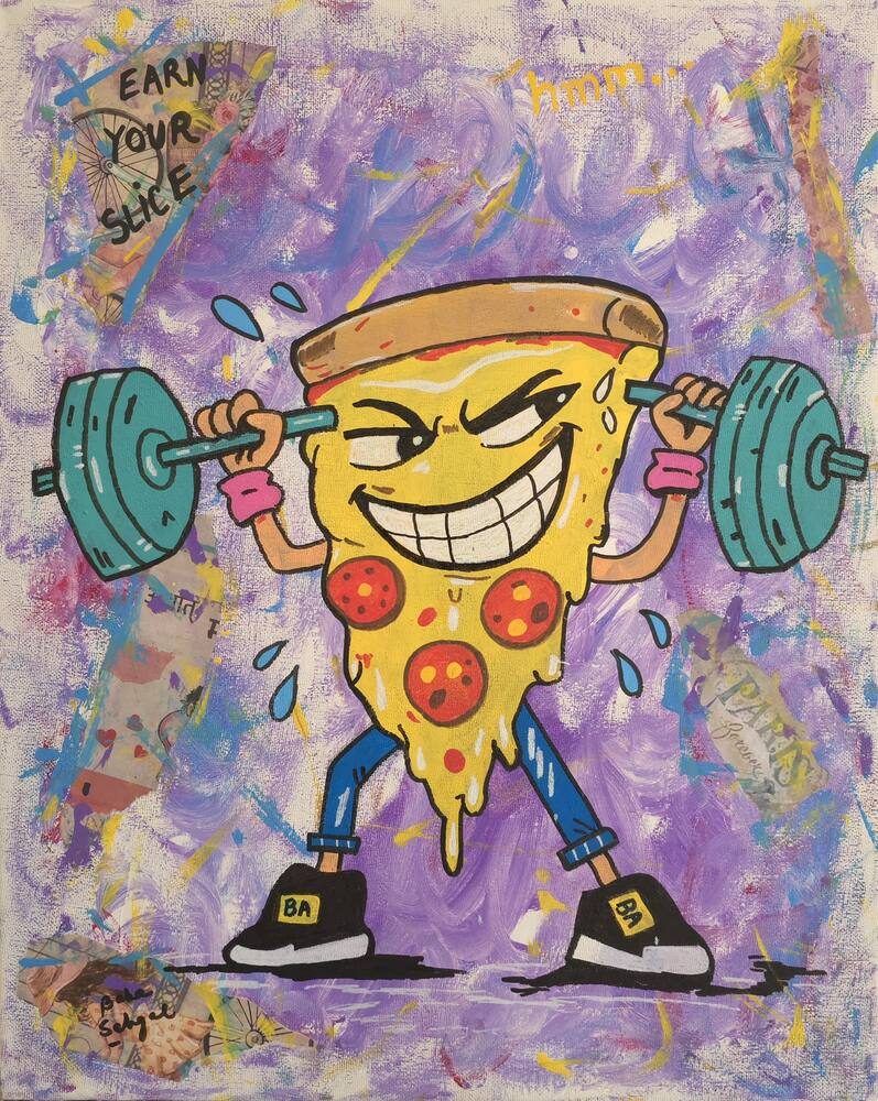 Acrylic & Mixed Media on Canvas painting titled 'Earn Your Slice', 16 × 20 in, by Baba Sehgal