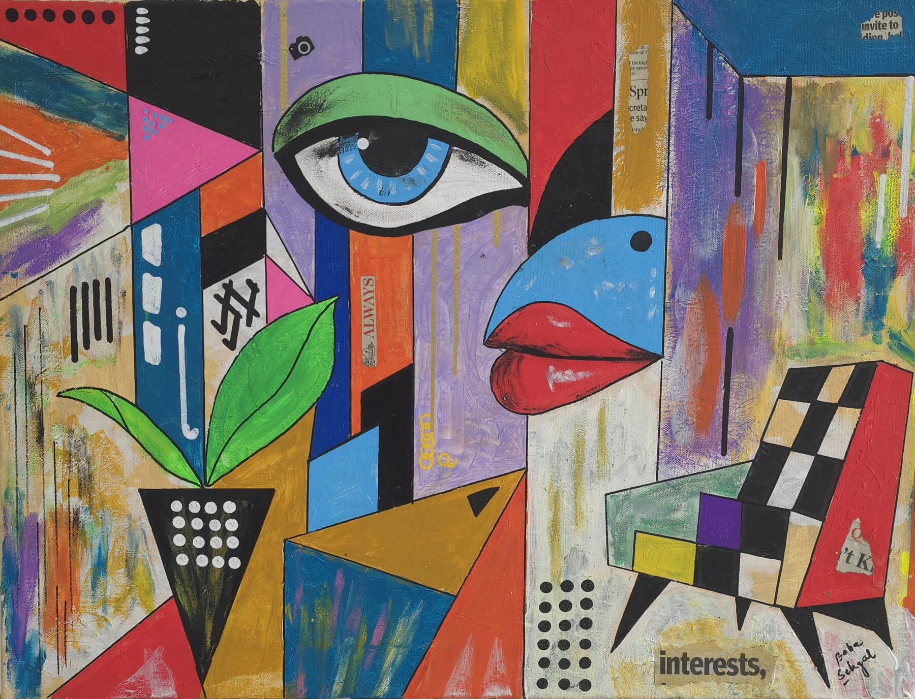 Acrylic & Mixed Media on Canvas painting titled 'Everyday Interests', 24 × 18 in, by Baba Sehgal