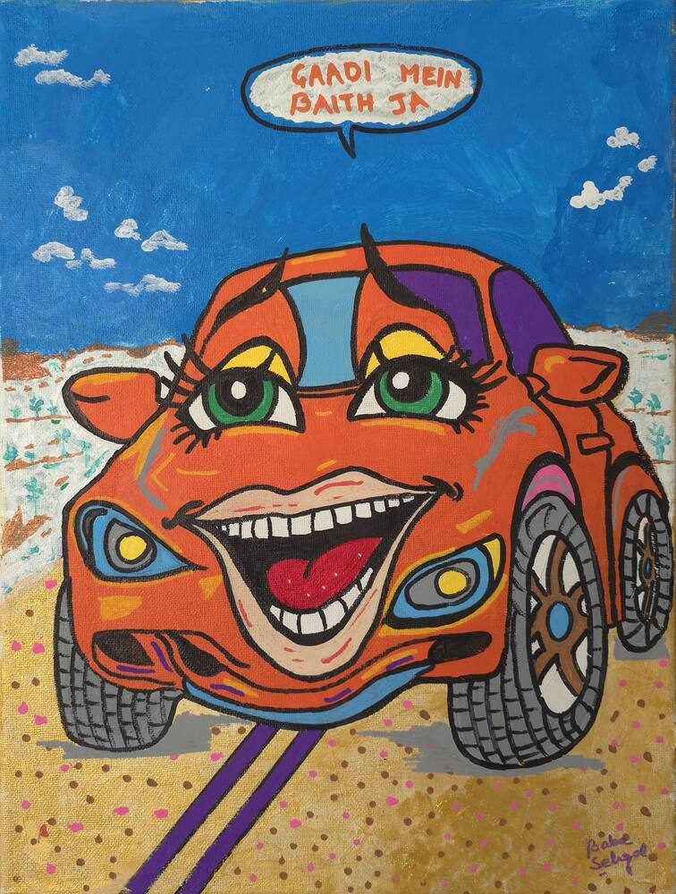 Acrylic on Canvas painting titled 'Gaadi Mein Baith Ja', 12 × 16 in, by Baba Sehgal