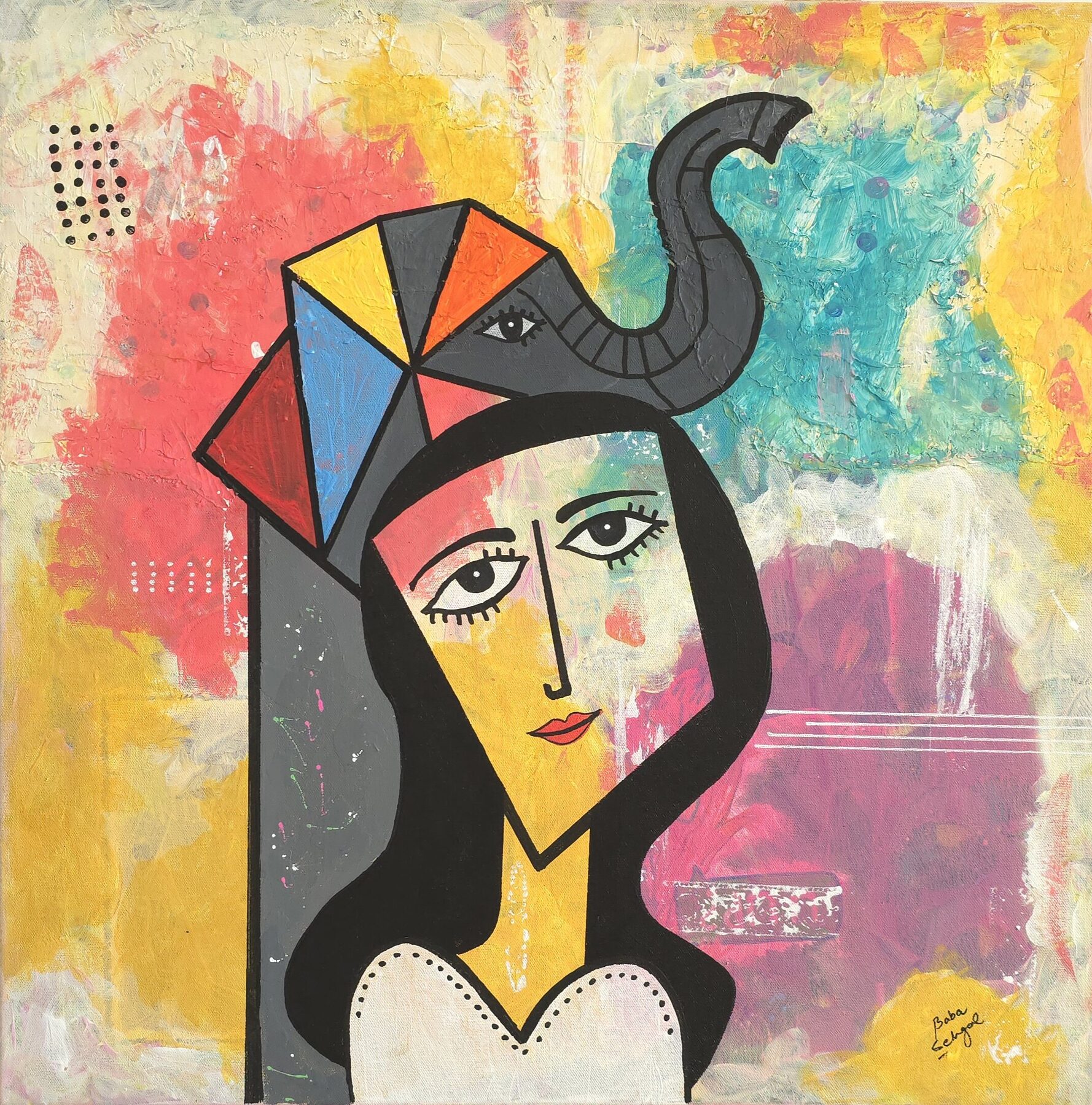Acrylic & Mixed Media on Canvas painting titled 'Grace', 24 × 24 in, by Baba Sehgal