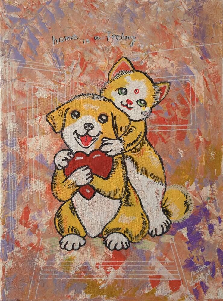 Acrylic & Mixed Media on Canvas painting titled 'Home Is a Feeling', 12 × 16 in, by Baba Sehgal