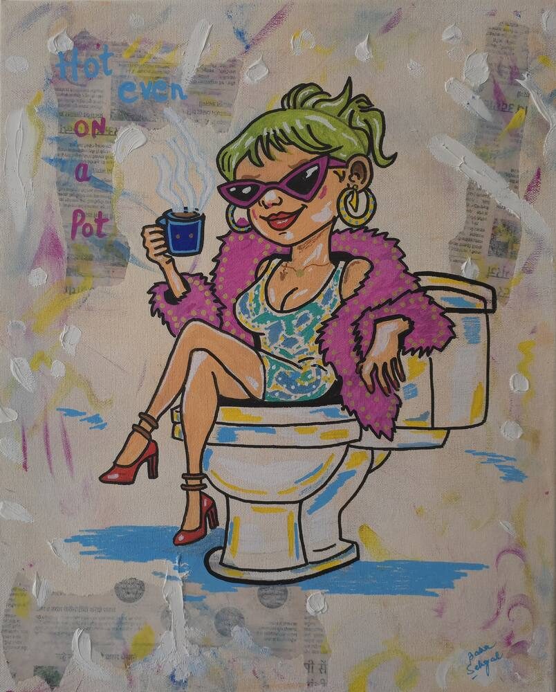 Acrylic & Mixed Media on Canvas painting titled 'Hot Even on a Pot', 16 × 20 in, by Baba Sehgal