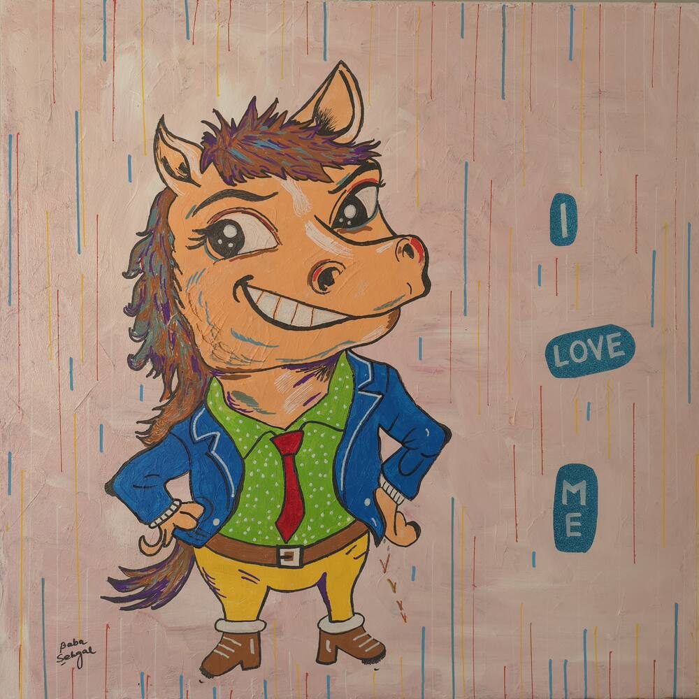 Acrylic & Mixed Media on Canvas painting titled 'I Love Me', 24 × 24 in, by Baba Sehgal