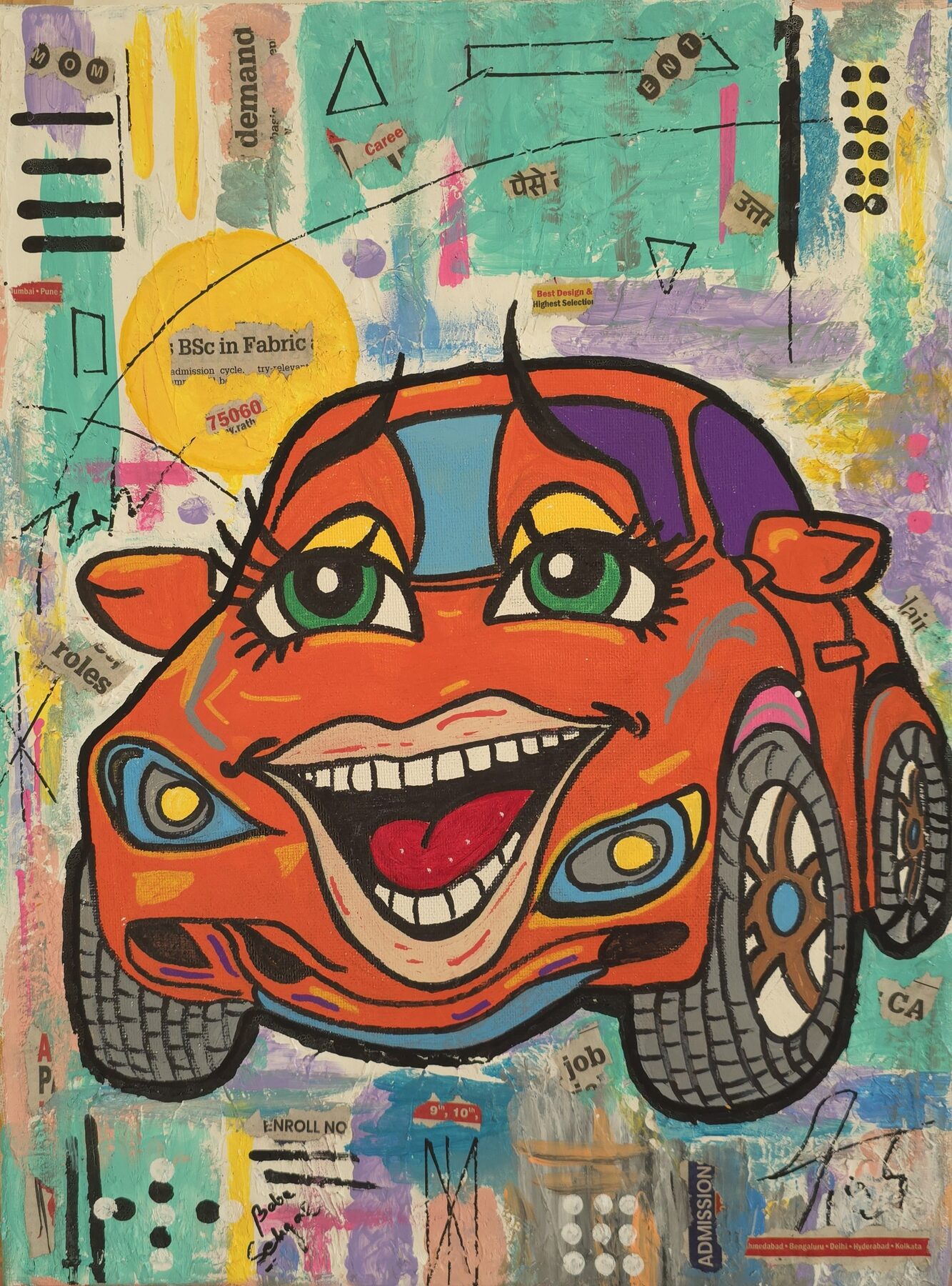 Acrylic & Mixed Media on Canvas painting titled 'Job Ride', 12 × 16 in, by Baba Sehgal