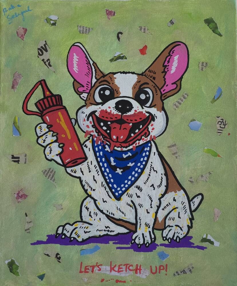 Acrylic & Mixed Media on Canvas painting titled 'Let's Ketch Up!', 10 × 12 in, by Baba Sehgal