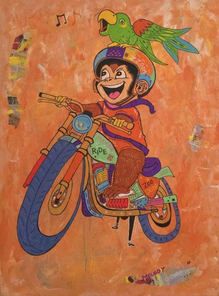 Acrylic & Mixed Media on Canvas painting titled 'Melody Buddies', 30 × 40 in, by Baba Sehgal