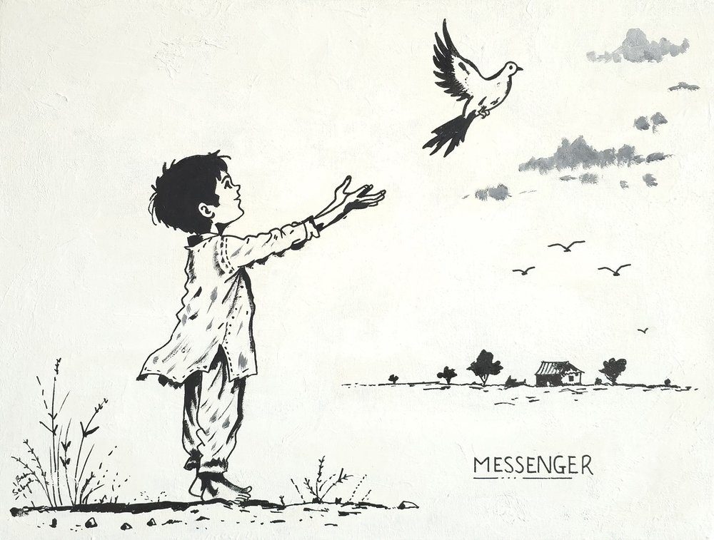 Acrylic on Canvas painting titled 'Messenger', 18 × 24 in, by Baba Sehgal