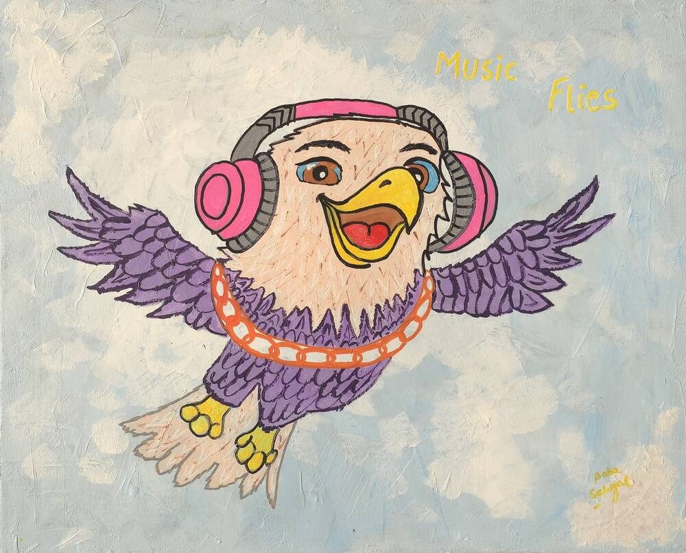 Acrylic & Mixed Media on Canvas painting titled 'Music Flies', 20 × 16 in, by Baba Sehgal
