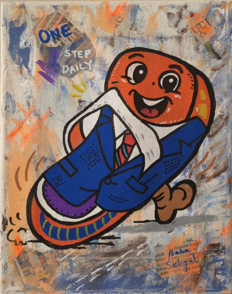 Acrylic on Canvas painting titled 'One Step Daily', 8 × 10 in, by Baba Sehgal