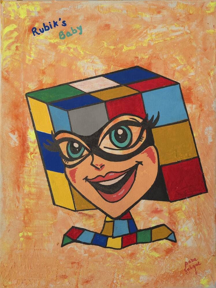 Acrylic on Canvas painting titled 'Rubik's Baby', 12 × 16 in, by Baba Sehgal