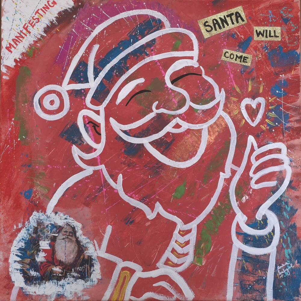 Acrylic & Mixed Media on Canvas painting titled 'Santa Will Come', 24 × 24 in, by Baba Sehgal