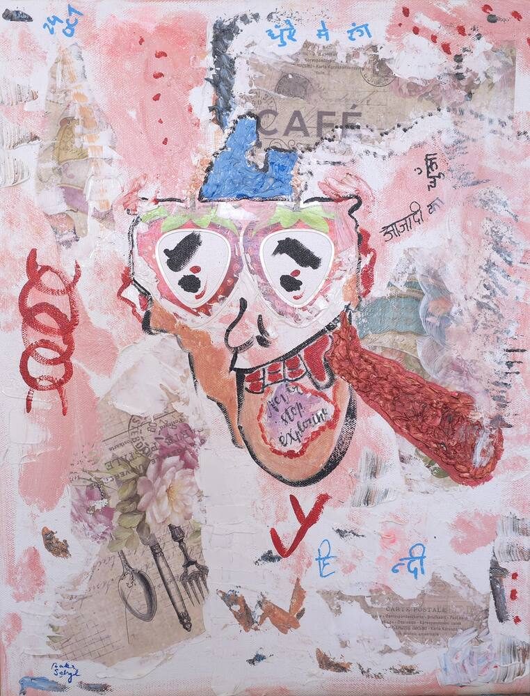 Acrylic & Mixed Media on Canvas painting titled 'The Smoke of Independence', 12 × 16 in, by Baba Sehgal