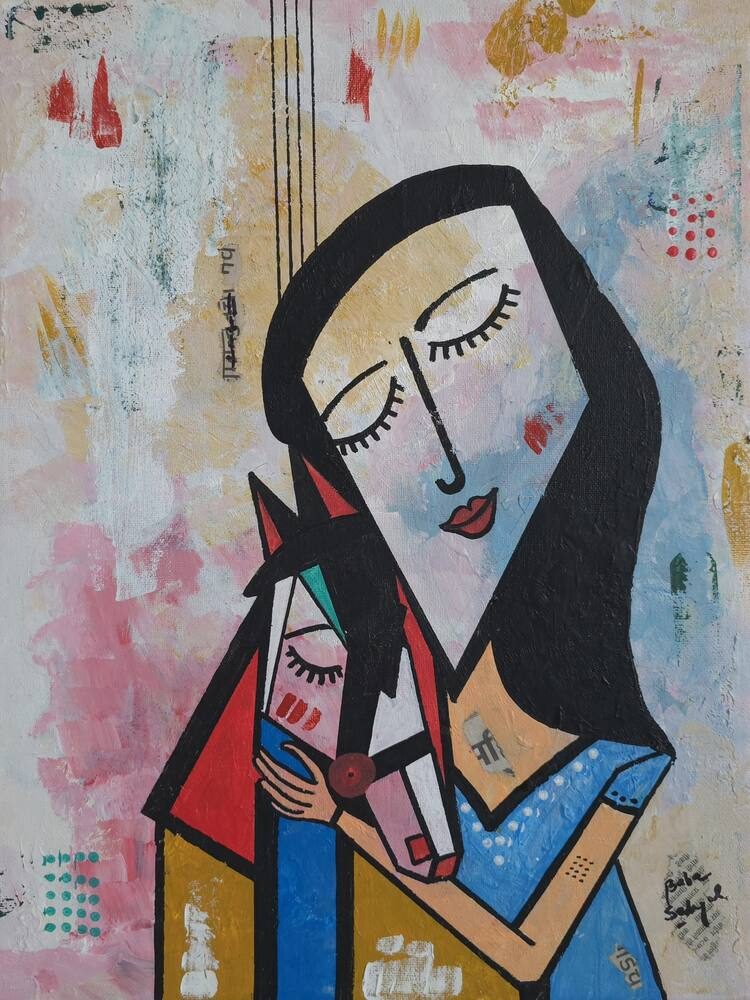 Acrylic on Canvas painting titled 'The Hug', 12 × 16 in, by Baba Sehgal