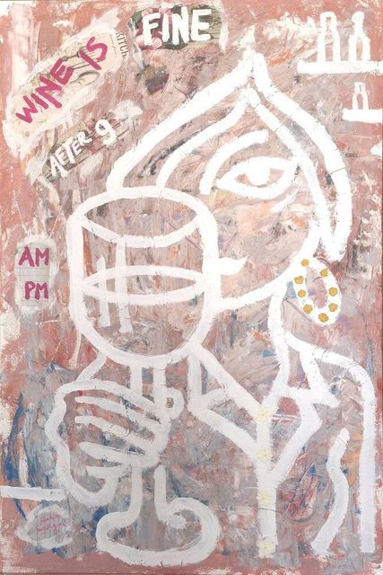 Wine is Fine After 9, Acrylic & Mixed Media on Canvas, by Baba Sehgal