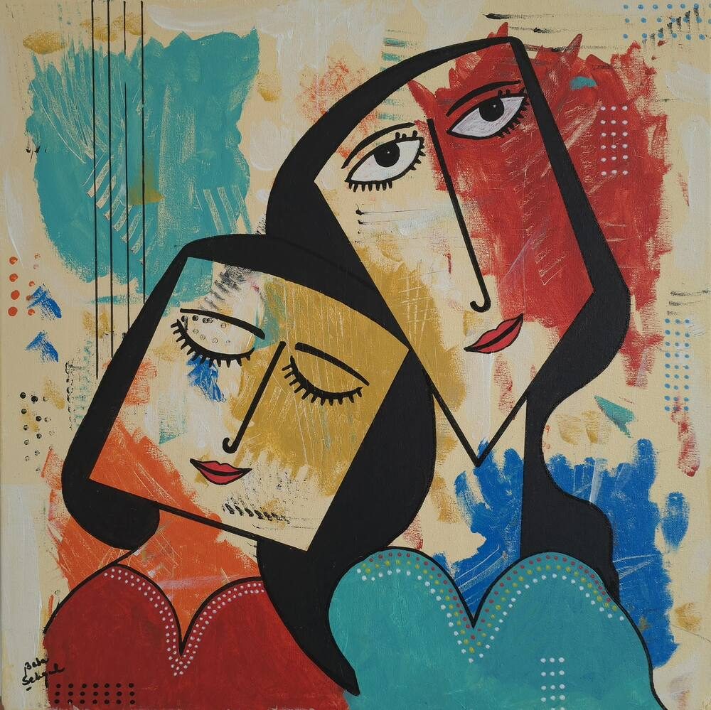 Acrylic on Canvas painting titled 'Together We See', 20 × 20 in, by Baba Sehgal