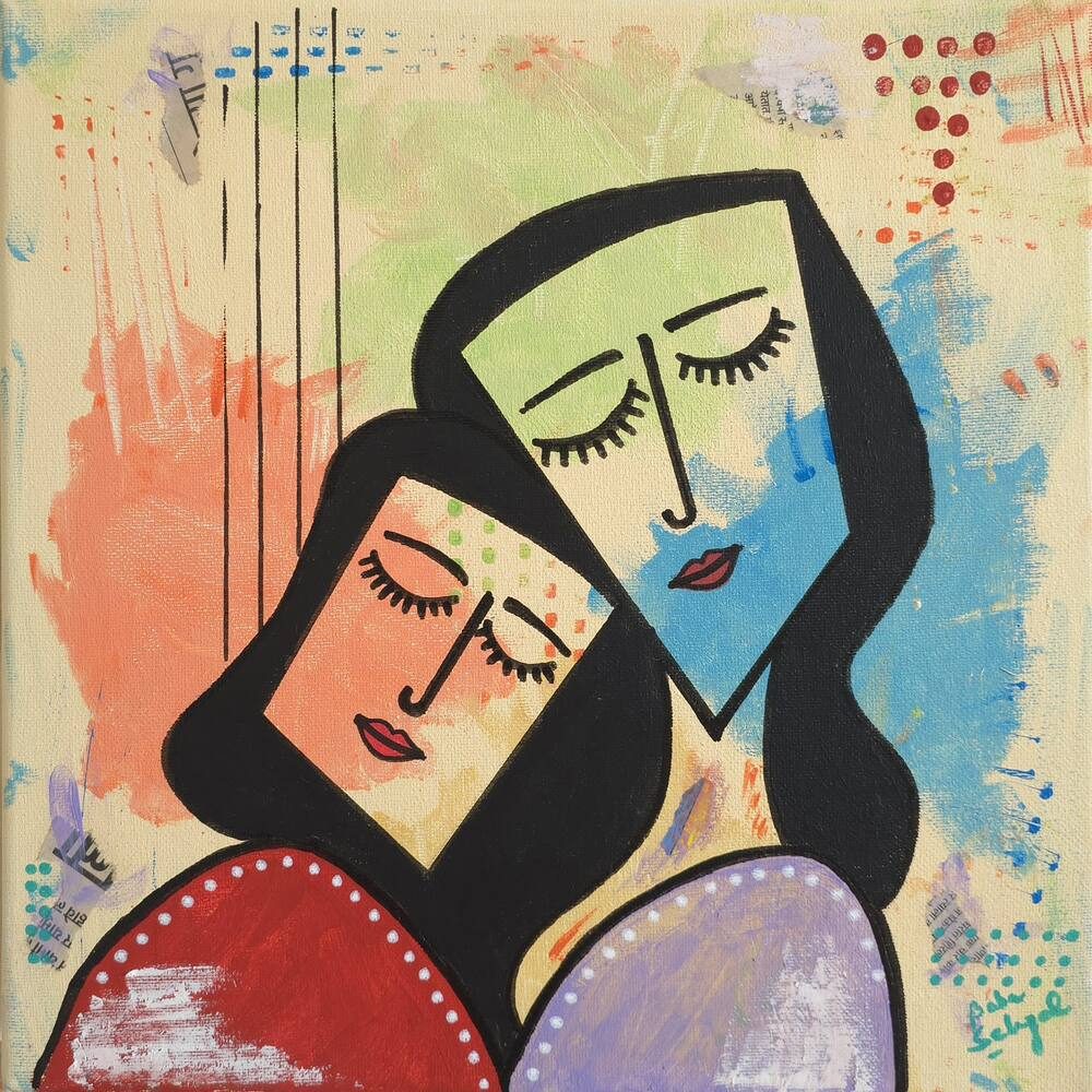 Acrylic & Mixed Media on Canvas painting titled 'Us', 12 × 12 in, by Baba Sehgal