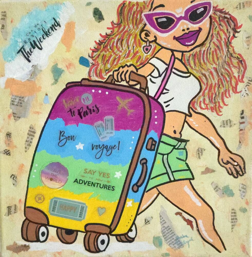 Acrylic & Mixed Media on Canvas painting titled 'Vacation Mode', 12 × 12 in, by Baba Sehgal